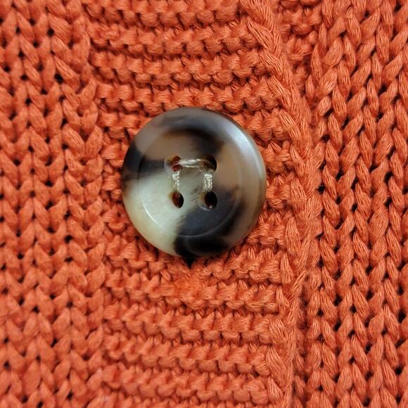 Talbots Cardigan Orange Red Knit Coastal Grandma Mercerized Cotton Small 622 - Picture 6 of 11